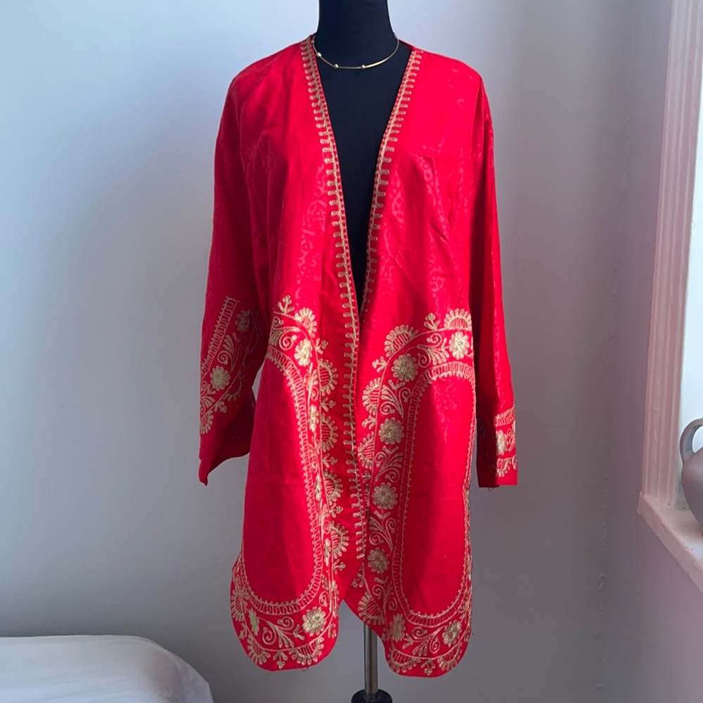 Red embroidered kimono